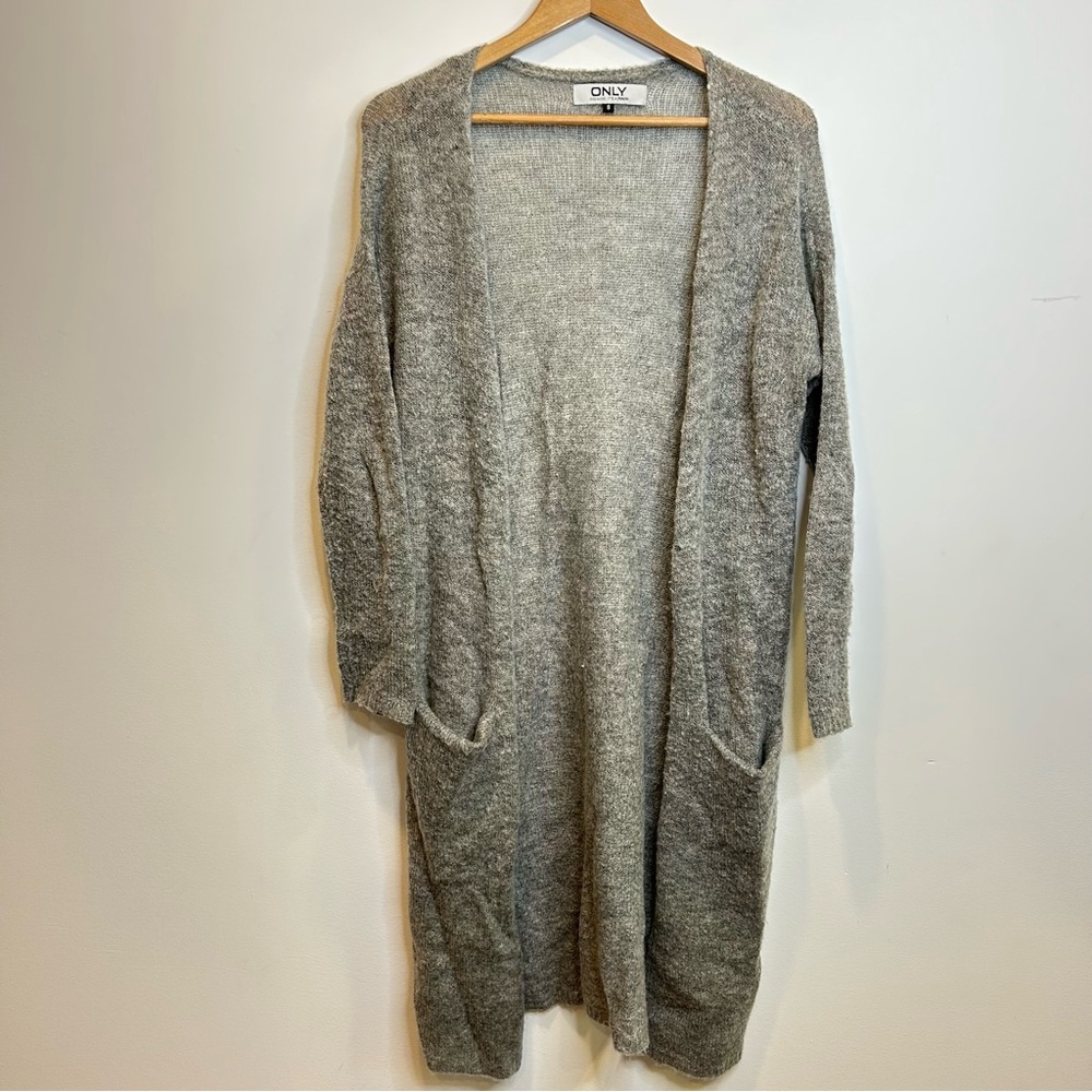 Only long sleeve ultra long cardigan mohair blend grey loungewear